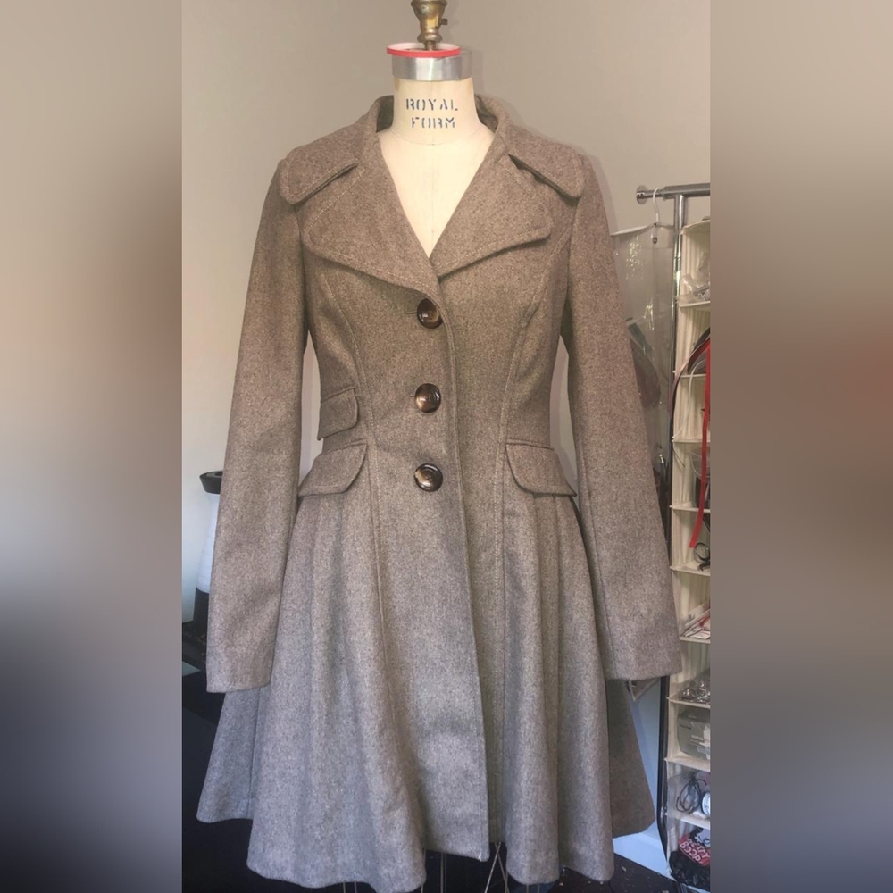 Tan Topshop Peacoat with skirted bottom